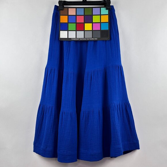 Soft Surroundings Tiered Blue Two Pocket A-Line Cotton Skirt Size PXS - Picture 10 of 10